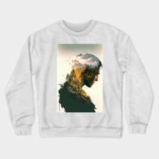 Man Double Exposed Against the Mountains Crewneck Sweatshirt